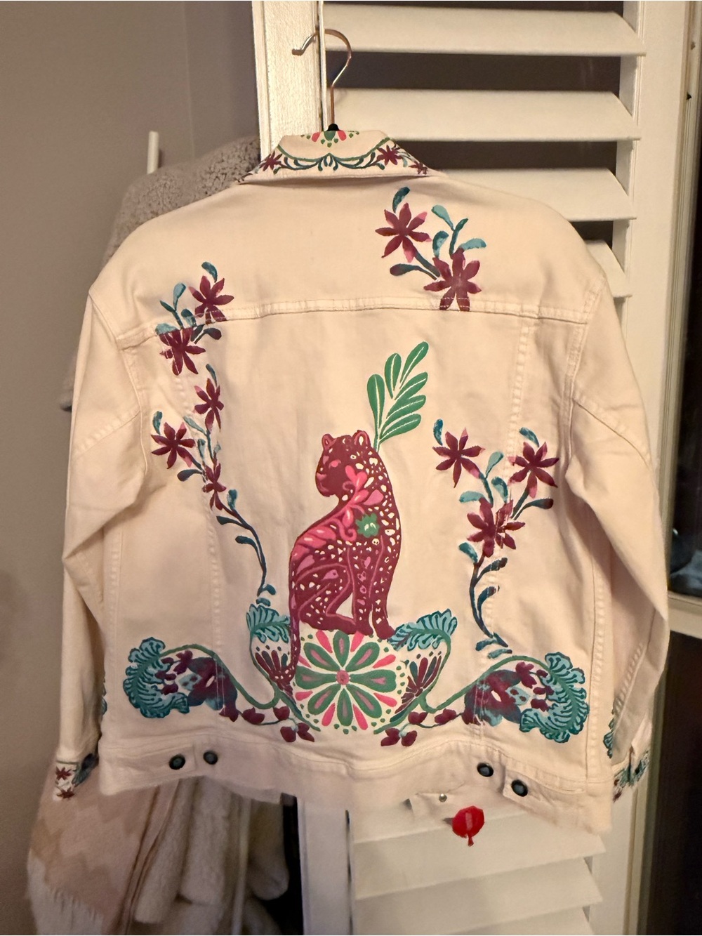 NWT | Jade Cream Denim Jacket with Teal & Magenta Embroidery | Sz Xs - Picture 2 of 3